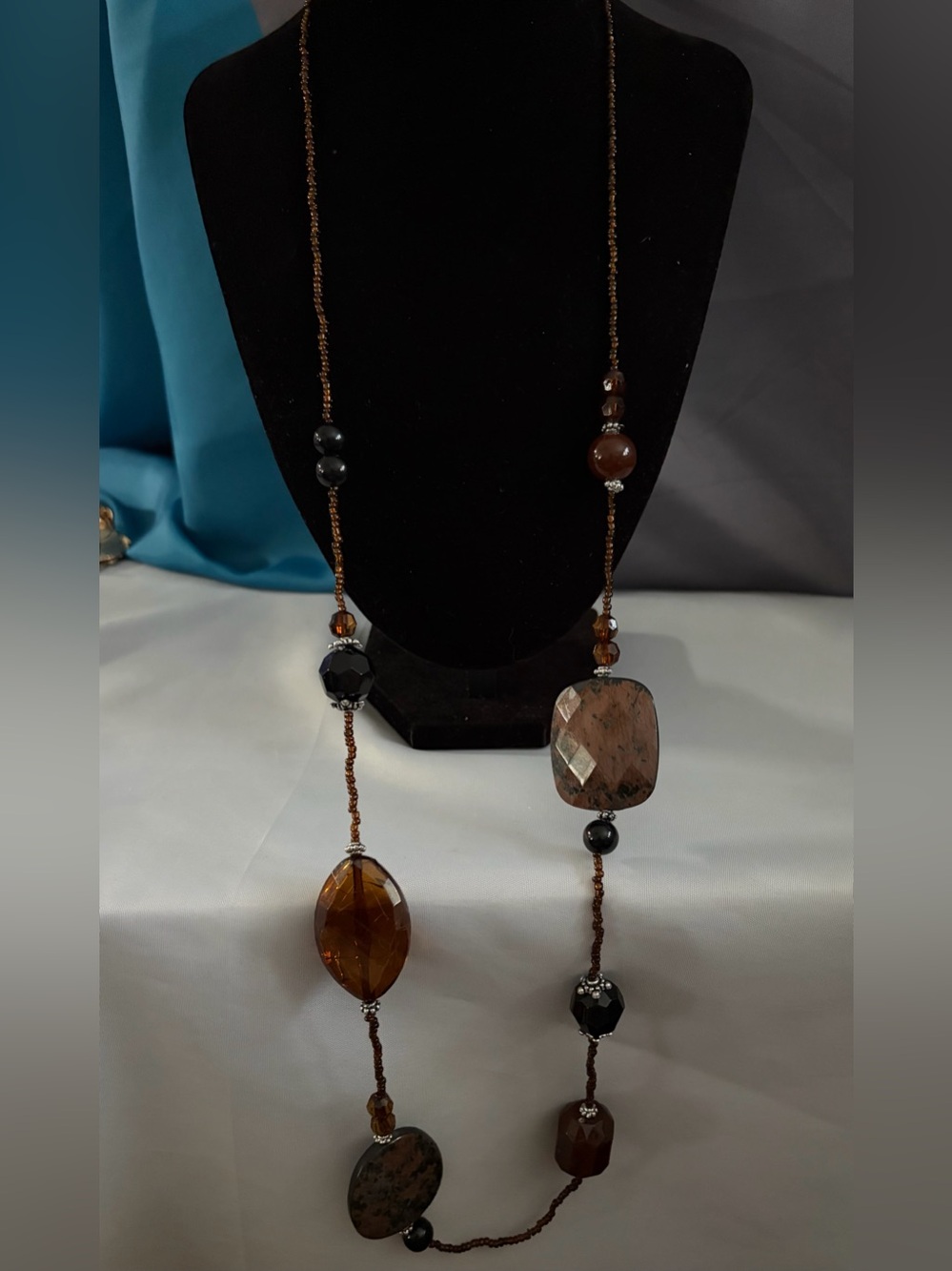 Long Brown Beaded Statement Necklace - Women Jewelry